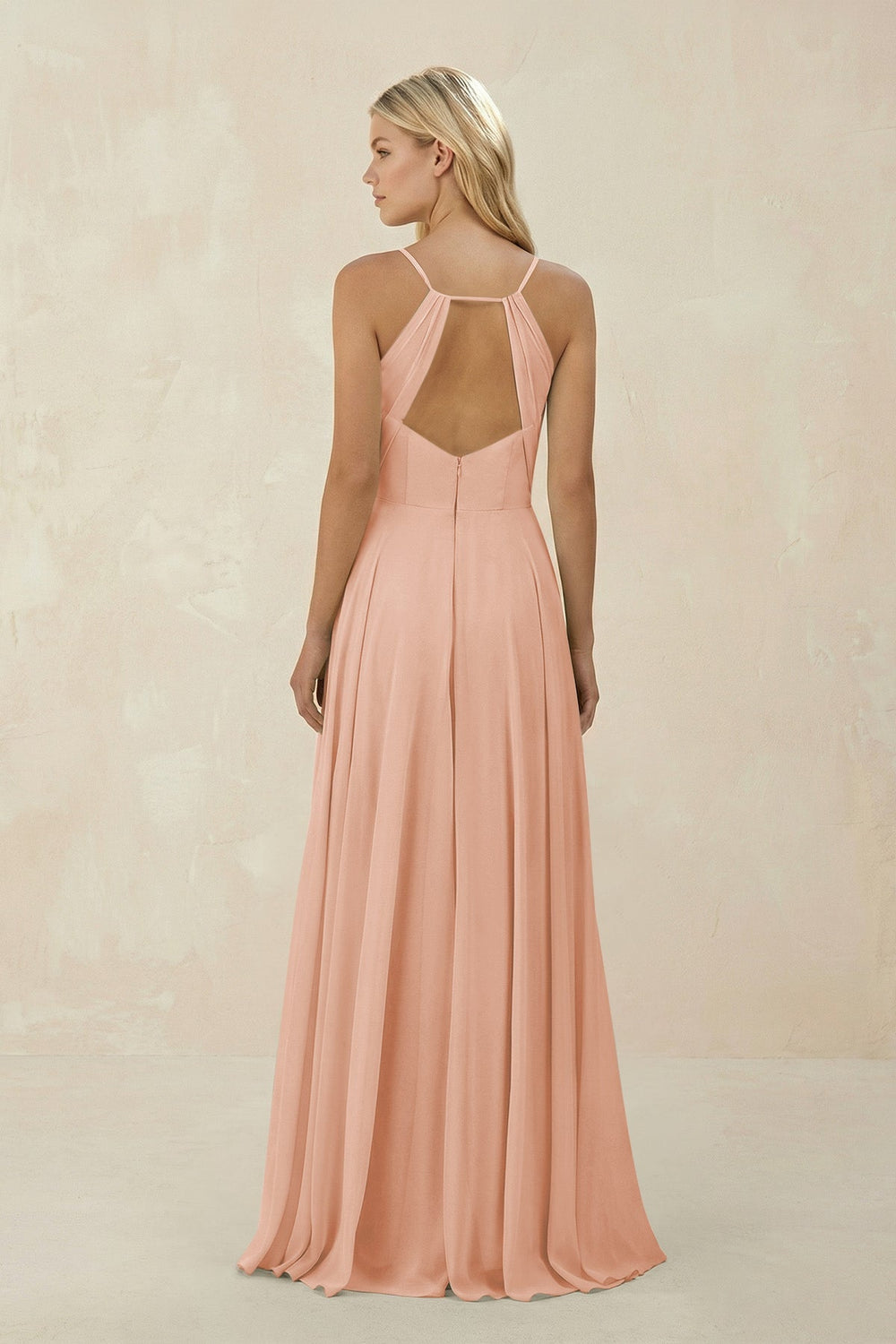 Spaghetti Strap A - Line Chiffon Bridesmaid Dress in English Rose - SHE IS ME Bridesmaid Dresses
