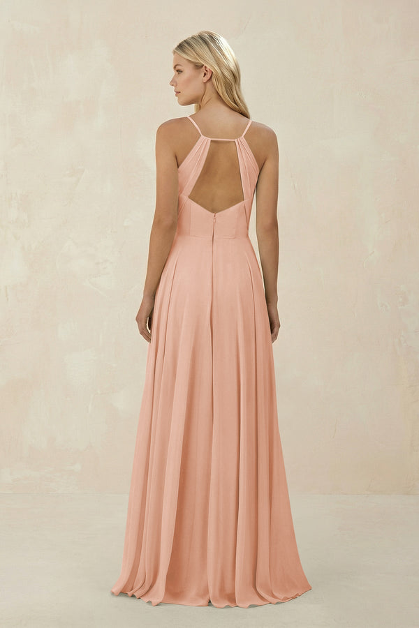 Spaghetti Strap A - Line Chiffon Bridesmaid Dress in English Rose - SHE IS ME Bridesmaid Dresses