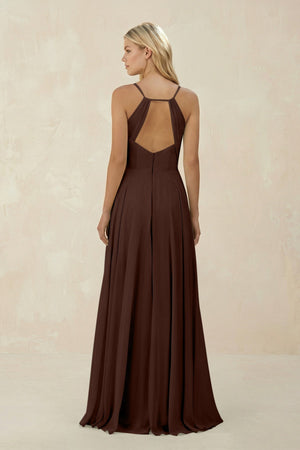 Spaghetti Strap A - Line Chiffon Bridesmaid Dress in Espresso - SHE IS ME Bridesmaid Dresses