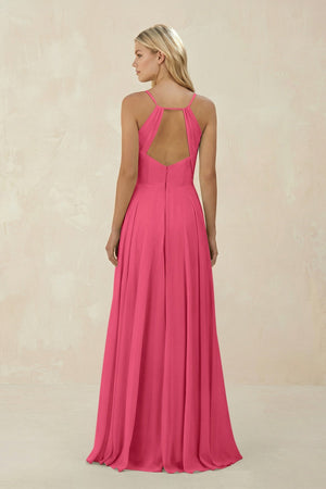 Spaghetti Strap A - Line Chiffon Bridesmaid Dress in Fuchsia - SHE IS ME Bridesmaid Dresses