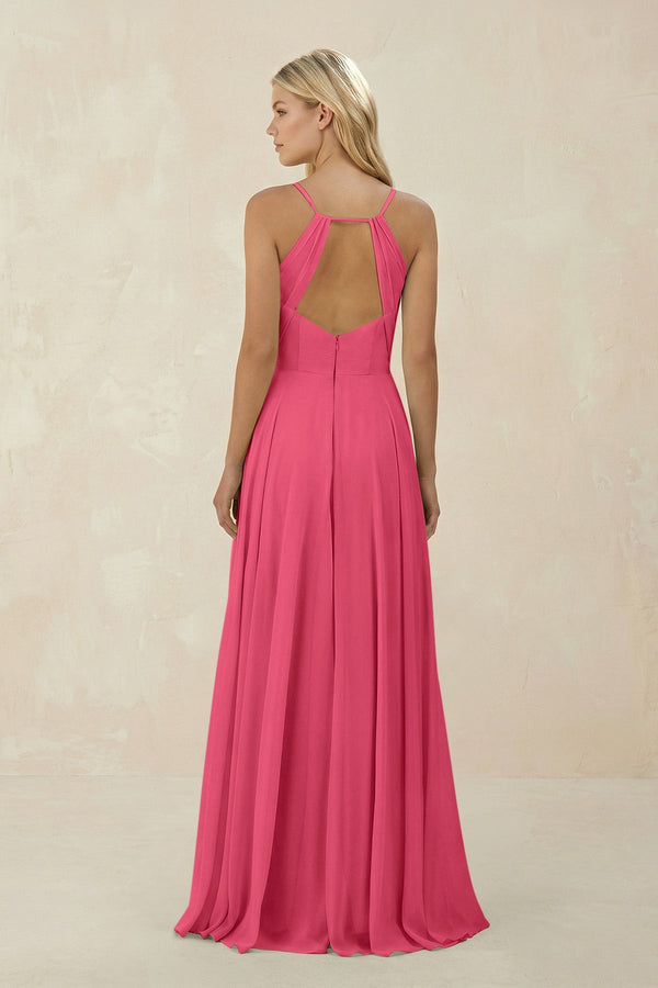 Spaghetti Strap A - Line Chiffon Bridesmaid Dress in Fuchsia - SHE IS ME Bridesmaid Dresses