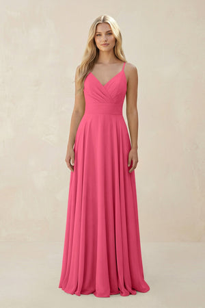 Spaghetti Strap A - Line Chiffon Bridesmaid Dress in Fuchsia - SHE IS ME Bridesmaid Dresses