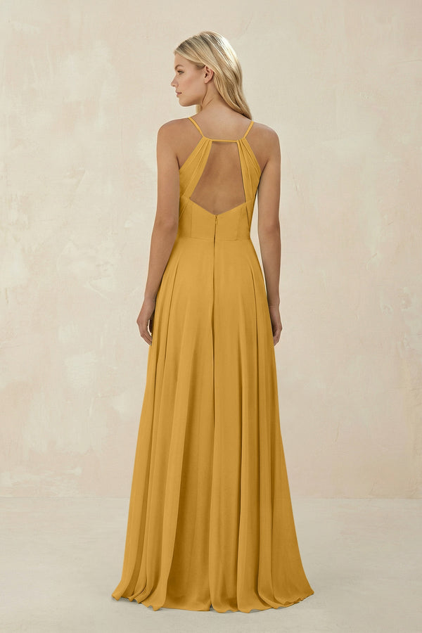 Spaghetti Strap A - Line Chiffon Bridesmaid Dress in Marigold - SHE IS ME Bridesmaid Dresses