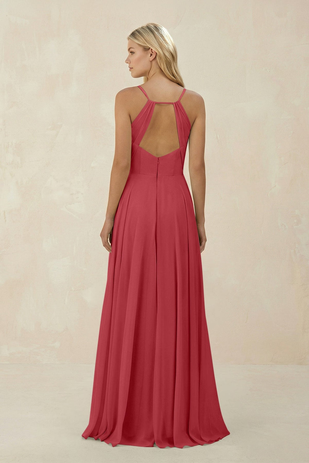 Spaghetti Strap A - Line Chiffon Bridesmaid Dress in Merlot - SHE IS ME Bridesmaid Dresses