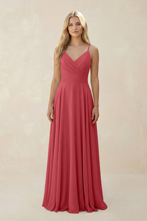 Spaghetti Strap A - Line Chiffon Bridesmaid Dress in Merlot - SHE IS ME Bridesmaid Dresses