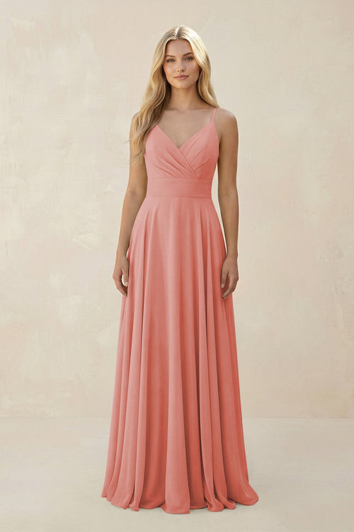 Spaghetti Strap A - Line Chiffon Bridesmaid Dress in Mulberry - SHE IS ME Bridesmaid Dresses