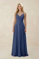Spaghetti Strap A - Line Chiffon Bridesmaid Dress in Navy - SHE IS ME Bridesmaid Dresses