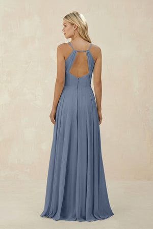 Spaghetti Strap A - Line Chiffon Bridesmaid Dress in Neptune - SHE IS ME Bridesmaid Dresses