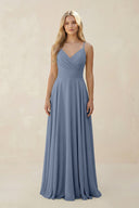 Spaghetti Strap A - Line Chiffon Bridesmaid Dress in Neptune - SHE IS ME Bridesmaid Dresses