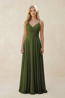 Spaghetti Strap A - Line Chiffon Bridesmaid Dress in Olive - SHE IS ME Bridesmaid Dresses