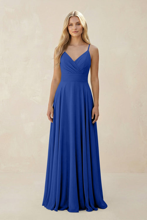 Spaghetti Strap A - Line Chiffon Bridesmaid Dress in Royal Blue - SHE IS ME Bridesmaid Dresses