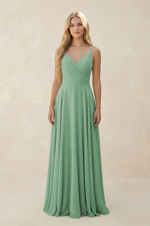 Spaghetti Strap A - Line Chiffon Bridesmaid Dress in Sea Glass - SHE IS ME Bridesmaid Dresses