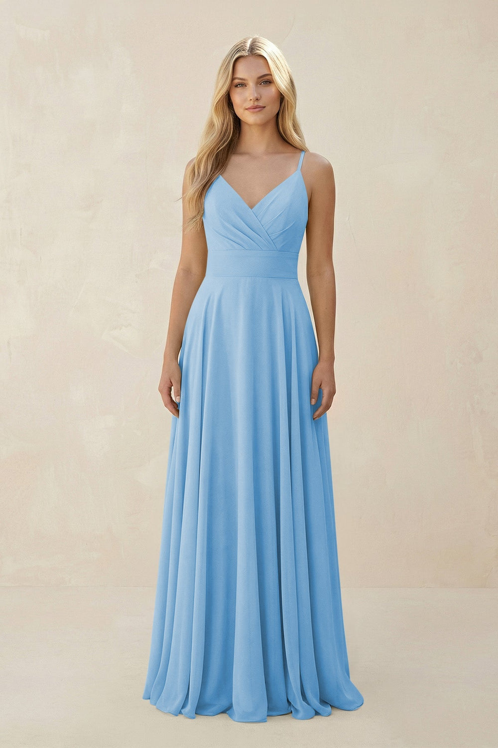 Spaghetti Strap A - Line Chiffon Bridesmaid Dress in Steel Blue - SHE IS ME Bridesmaid Dresses
