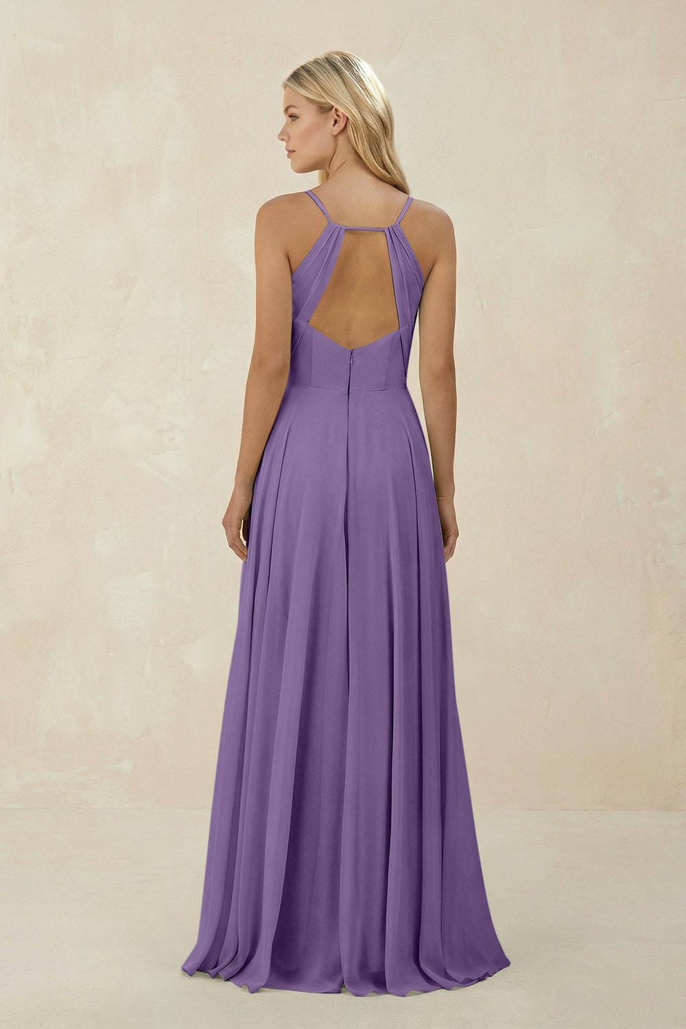 Spaghetti Strap A - Line Chiffon Bridesmaid Dress in Tahiti - SHE IS ME Bridesmaid Dresses