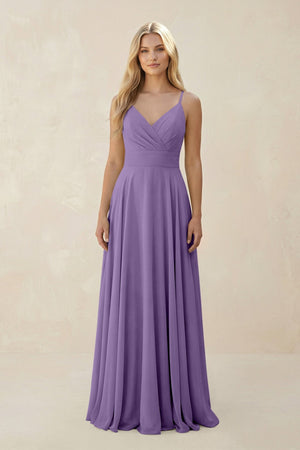 Spaghetti Strap A - Line Chiffon Bridesmaid Dress in Tahiti - SHE IS ME Bridesmaid Dresses