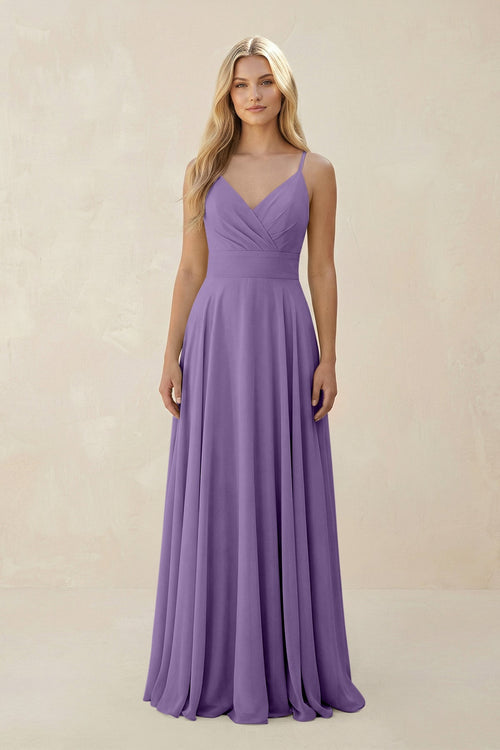 Spaghetti Strap A - Line Chiffon Bridesmaid Dress in Tahiti - SHE IS ME Bridesmaid Dresses
