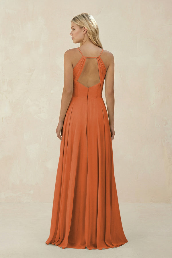 Spaghetti Strap A - Line Chiffon Bridesmaid Dress in Terracotta - SHE IS ME Bridesmaid Dresses