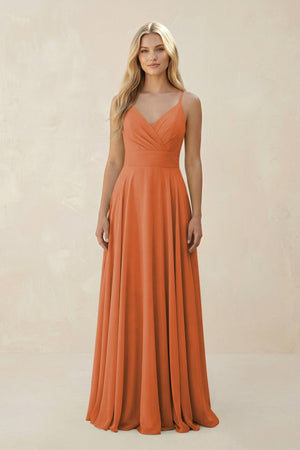 Spaghetti Strap A - Line Chiffon Bridesmaid Dress in Terracotta - SHE IS ME Bridesmaid Dresses