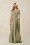 Spaghetti Strap A - Line Chiffon Bridesmaid Dress in Thyme - SHE IS ME Bridesmaid Dresses