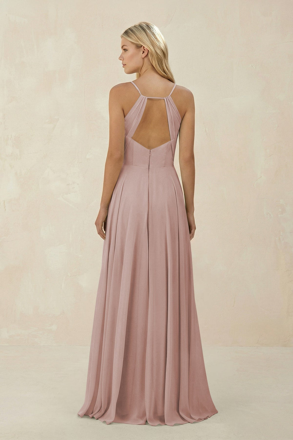 Spaghetti Strap A - Line Chiffon Bridesmaid Dress in Toffee - SHE IS ME Bridesmaid Dresses