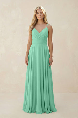 Spaghetti Strap A - Line Chiffon Bridesmaid Dress in Turquoise - SHE IS ME Bridesmaid Dresses