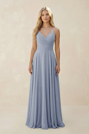 Spaghetti Strap A - Line Chiffon Bridesmaid Dress in Twilight - SHE IS ME Bridesmaid Dresses