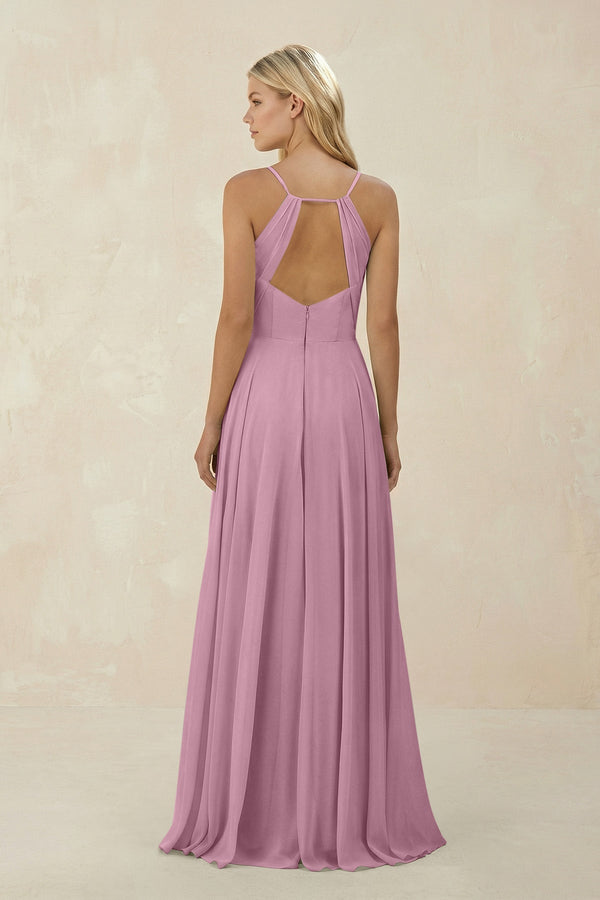 Spaghetti Strap A - Line Chiffon Bridesmaid Dress in Vintage Mauve - SHE IS ME Bridesmaid Dresses