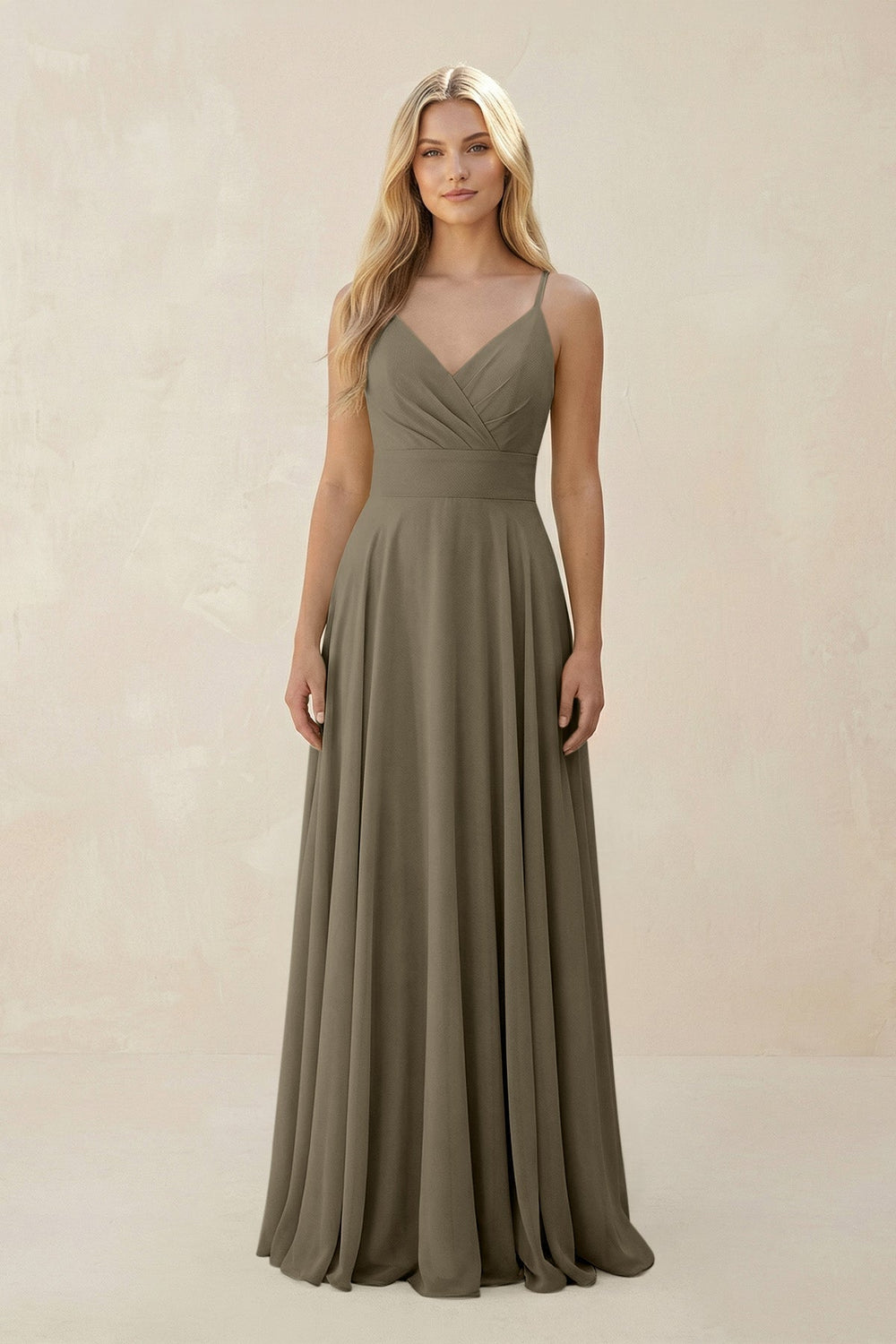 Spaghetti Strap A - Line Chiffon Bridesmaid Dress in Willow Green - SHE IS ME Bridesmaid Dresses