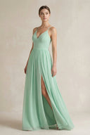 A-Line Spaghetti Strap Chiffon Bridesmaid Dress in Pale Pistachio - SHE IS ME BRIDESMAID DRESSES