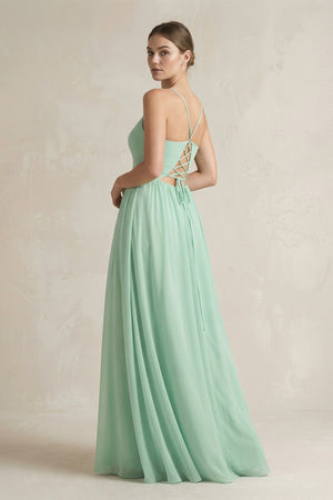 A-Line Spaghetti Strap Chiffon Bridesmaid Dress in Pale Pistachio - SHE IS ME BRIDESMAID DRESSES