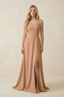 Spaghetti Strap Chiffon A - Line Bridesmaid Dress in Bronzer - SHE IS ME Bridesmaid Dresses
