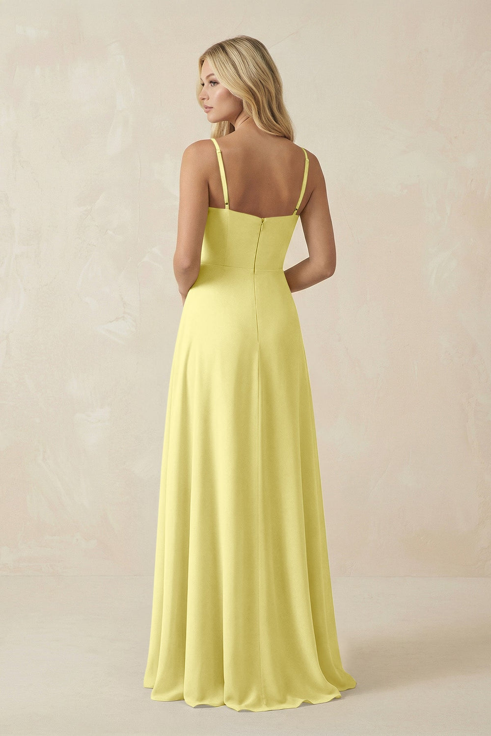 Spaghetti Strap Chiffon A - Line Bridesmaid Dress in Buttercup - SHE IS ME Bridesmaid Dresses