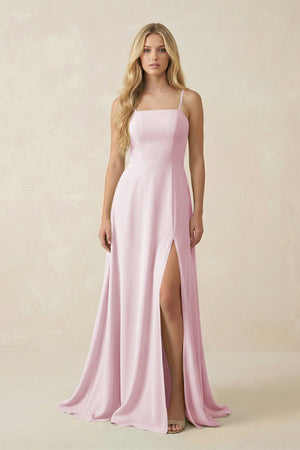 Spaghetti Strap Chiffon A - Line Bridesmaid Dress in Candy Pink - SHE IS ME Bridesmaid Dresses