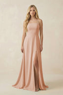 Spaghetti Strap Chiffon A - Line Bridesmaid Dress in Champagne Rose - SHE IS ME Bridesmaid Dresses