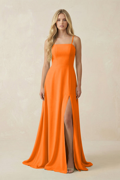 Spaghetti Strap Chiffon A - Line Bridesmaid Dress in Cinnamon - SHE IS ME Bridesmaid Dresses