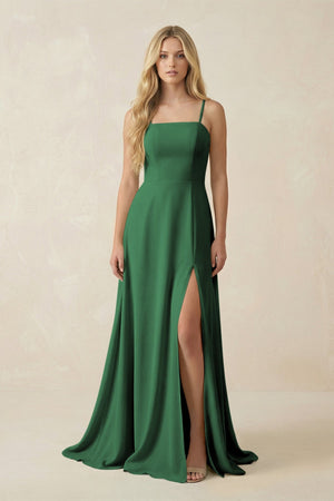 Spaghetti Strap Chiffon A - Line Bridesmaid Dress in Dark Green - SHE IS ME Bridesmaid Dresses