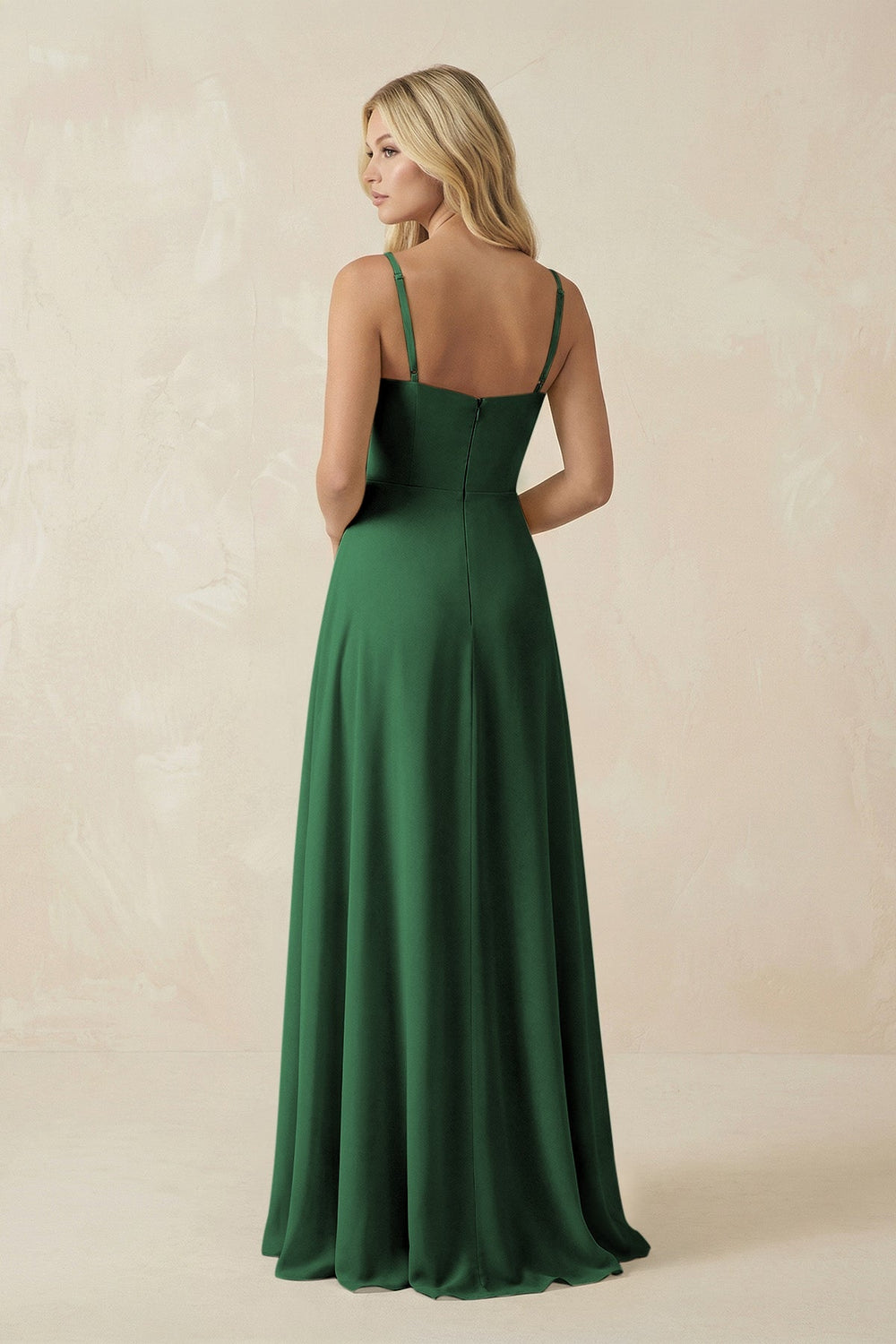 Spaghetti Strap Chiffon A - Line Bridesmaid Dress in Dark Green - SHE IS ME Bridesmaid Dresses