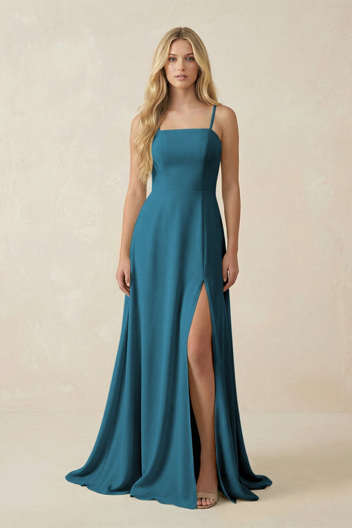 Spaghetti Strap Chiffon A - Line Bridesmaid Dress in Dark Teal - SHE IS ME Bridesmaid Dresses