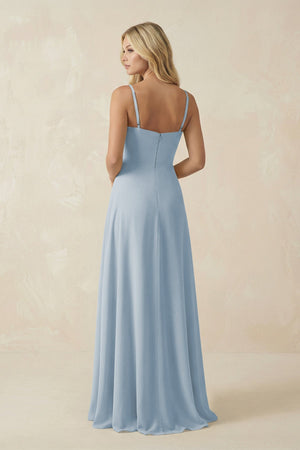 Spaghetti Strap Chiffon A - Line Bridesmaid Dress in Dusty Blue - SHE IS ME Bridesmaid Dresses