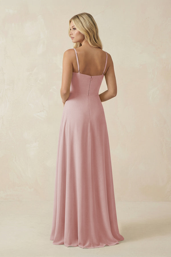 Spaghetti Strap Chiffon A - Line Bridesmaid Dress in Dusty Rose - SHE IS ME Bridesmaid Dresses