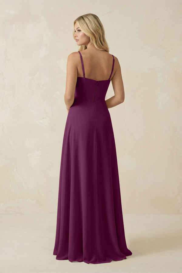 Spaghetti Strap Chiffon A - Line Bridesmaid Dress in Fig - SHE IS ME Bridesmaid Dresses