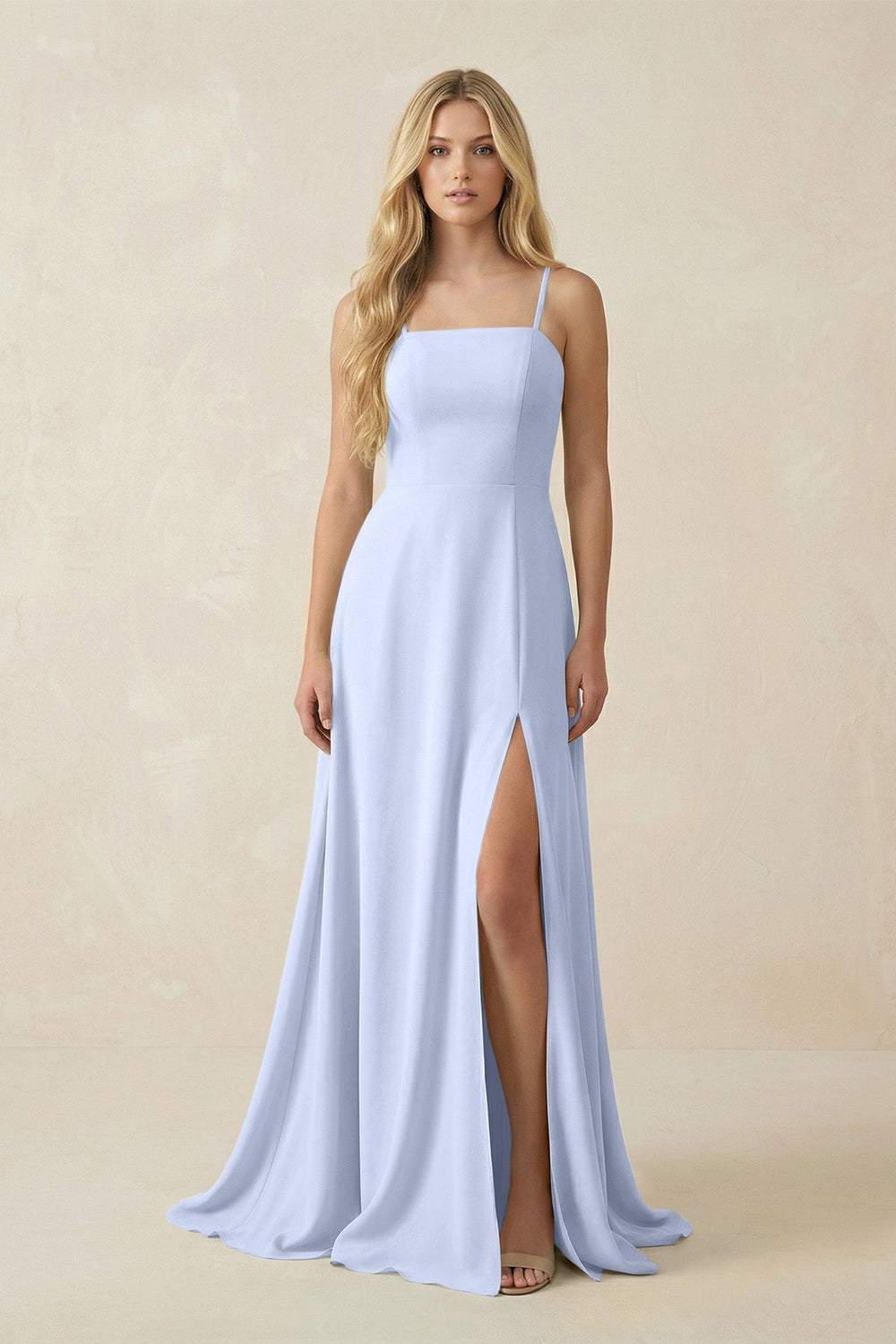 Spaghetti Strap Chiffon A - Line Bridesmaid Dress in Ice - SHE IS ME Bridesmaid Dresses