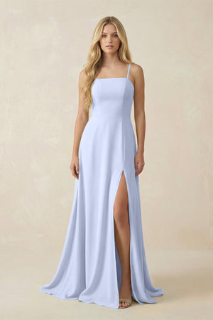 Spaghetti Strap Chiffon A - Line Bridesmaid Dress in Ice - SHE IS ME Bridesmaid Dresses