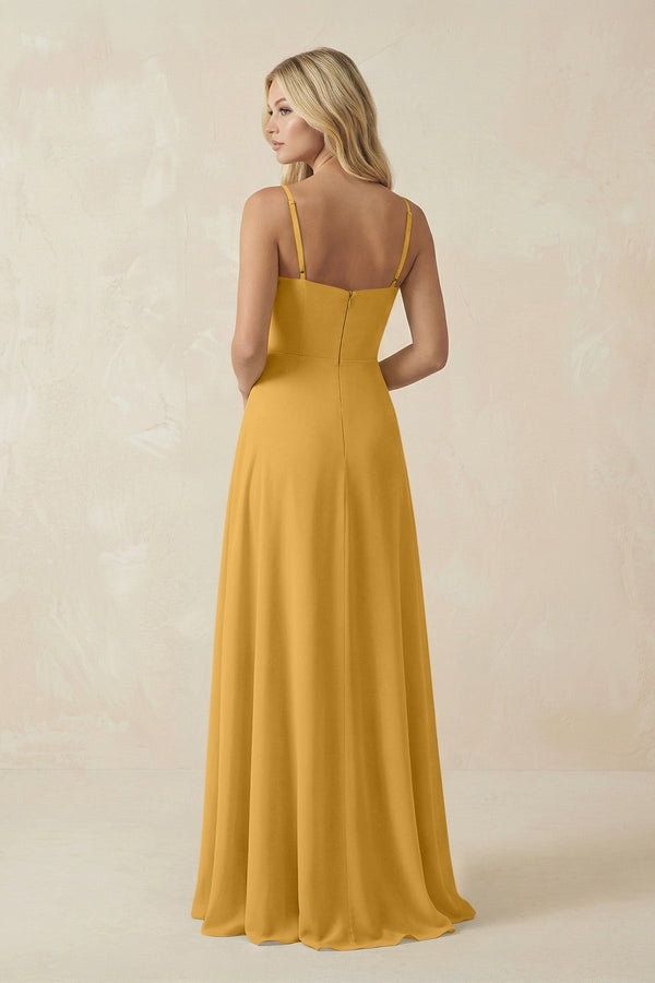 Spaghetti Strap Chiffon A - Line Bridesmaid Dress in Marigold - SHE IS ME Bridesmaid Dresses