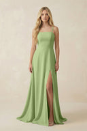 Spaghetti Strap Chiffon A - Line Bridesmaid Dress in Matcha - SHE IS ME Bridesmaid Dresses