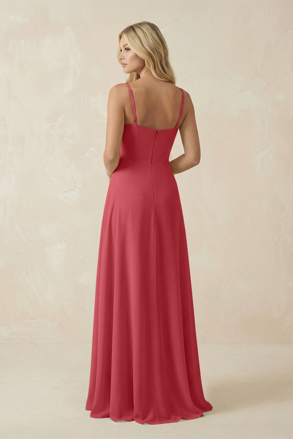 Spaghetti Strap Chiffon A - Line Bridesmaid Dress in Merlot - SHE IS ME Bridesmaid Dresses