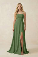 Spaghetti Strap Chiffon A - Line Bridesmaid Dress in Moss - SHE IS ME Bridesmaid Dresses