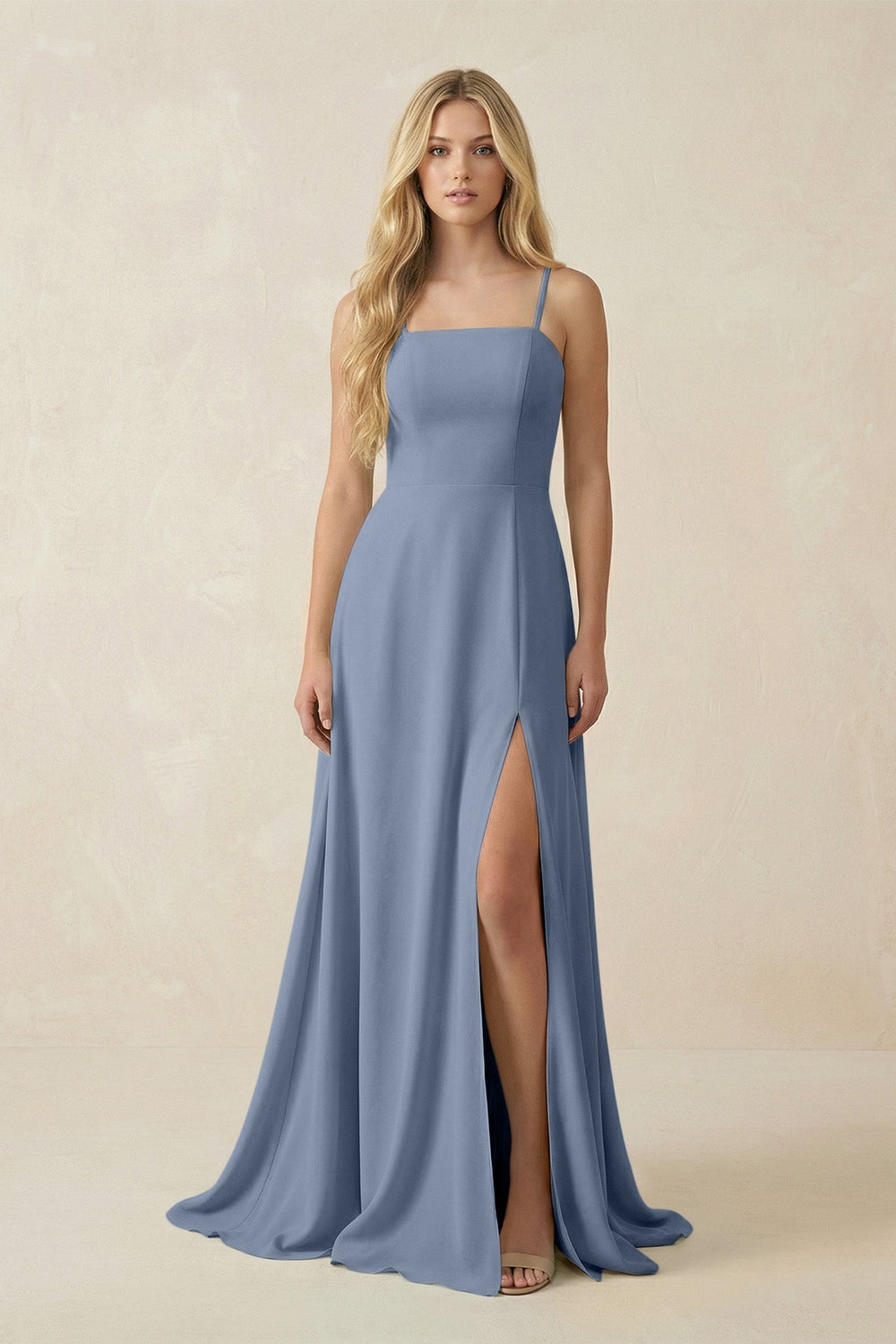 Spaghetti Strap Chiffon A - Line Bridesmaid Dress in Neptune - SHE IS ME Bridesmaid Dresses