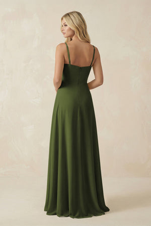 Spaghetti Strap Chiffon A - Line Bridesmaid Dress in Olive - SHE IS ME Bridesmaid Dresses