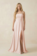 Spaghetti Strap Chiffon A - Line Bridesmaid Dress in Pale Blush - SHE IS ME Bridesmaid Dresses